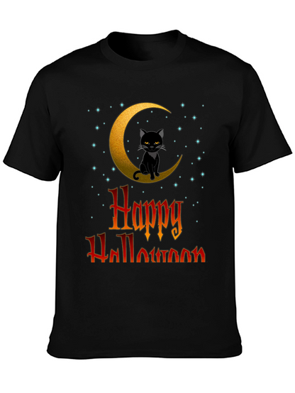 Happy Halloween Cat on Moon T-Shirt