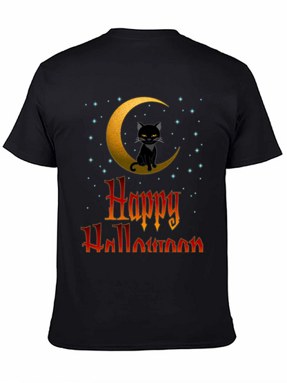 Happy Halloween Cat on Moon T-Shirt