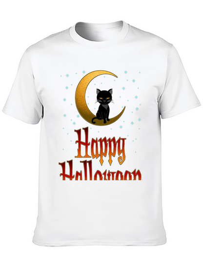 Happy Halloween Cat on Moon T-Shirt