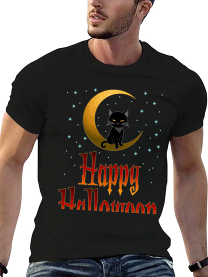 Happy Halloween Cat on Moon T-Shirt