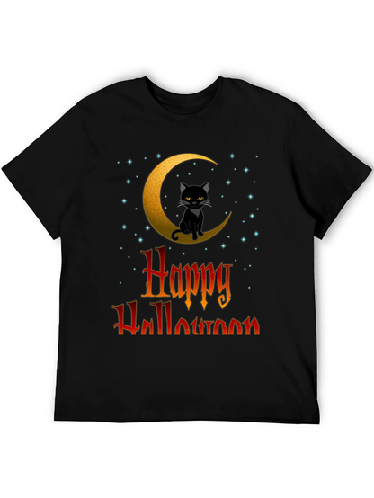 Happy Halloween Cat on Moon T-Shirt
