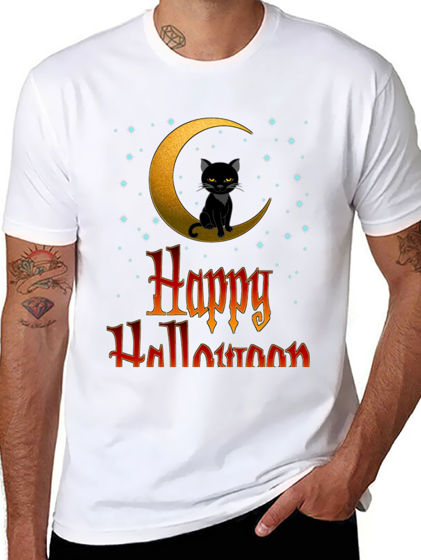 Happy Halloween Cat on Moon T-Shirt