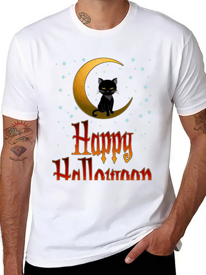 Happy Halloween Cat on Moon T-Shirt