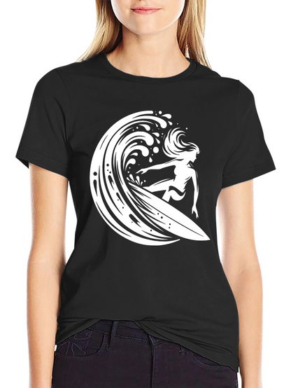 Surfer Girl Wave T-Shirt - Black