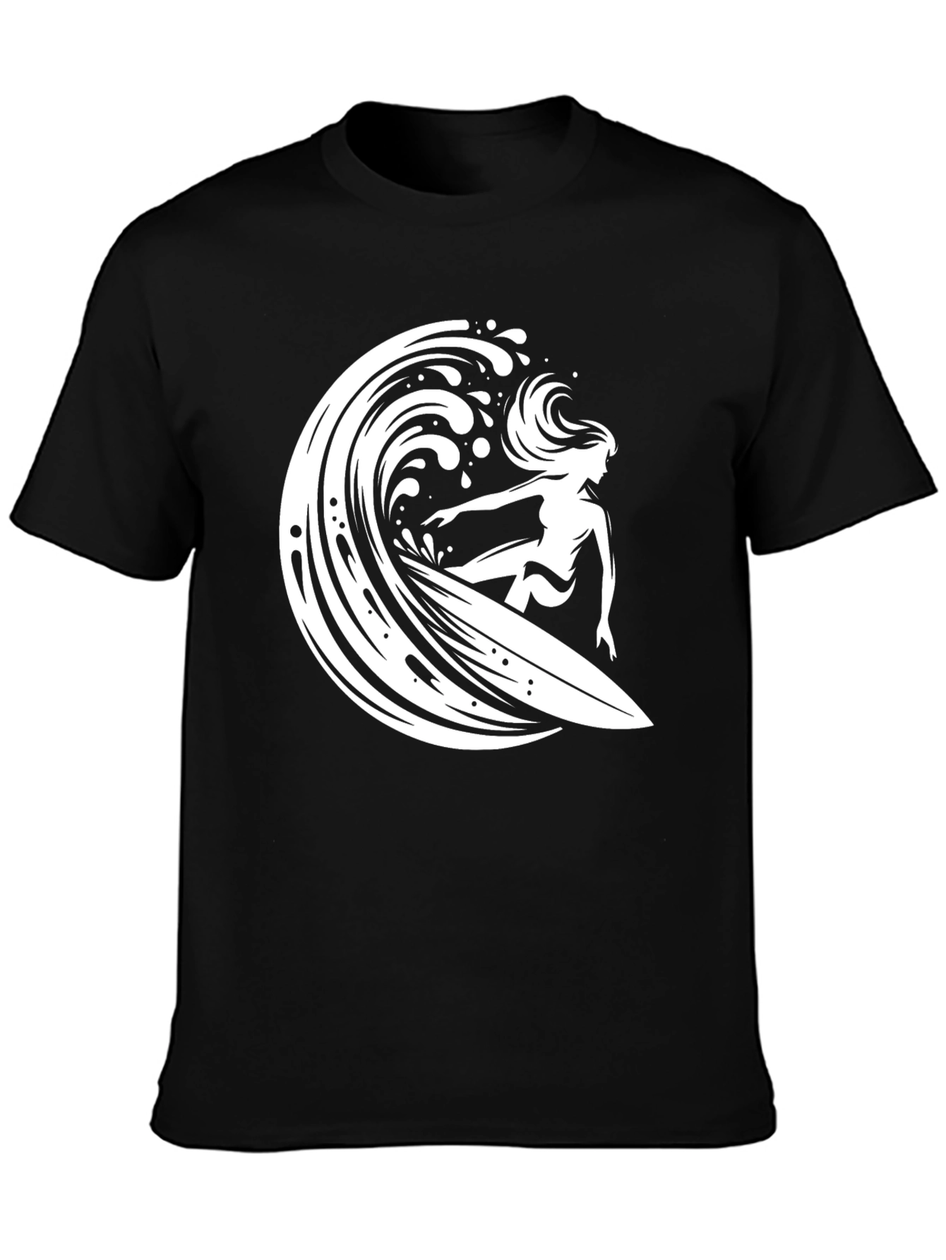 Surfer Girl Wave T-Shirt - Black