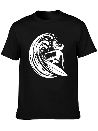 Surfer Girl Wave T-Shirt - Black