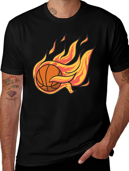 Flaming Basketball Graphic Tee - Cool Sports T-Shirt