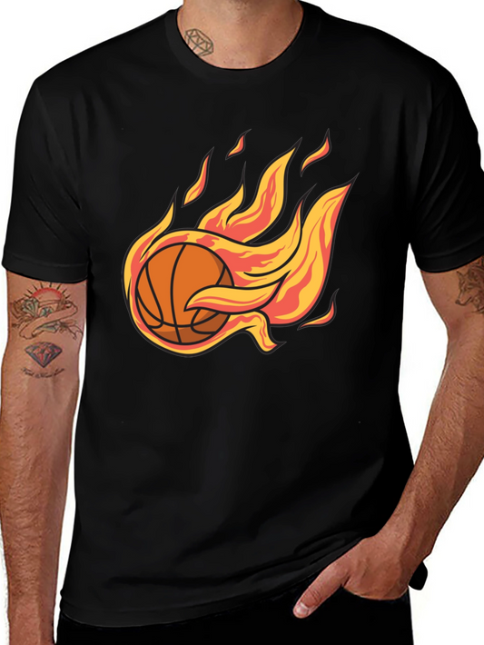 Flaming Basketball Graphic Tee - Cool Sports T-Shirt