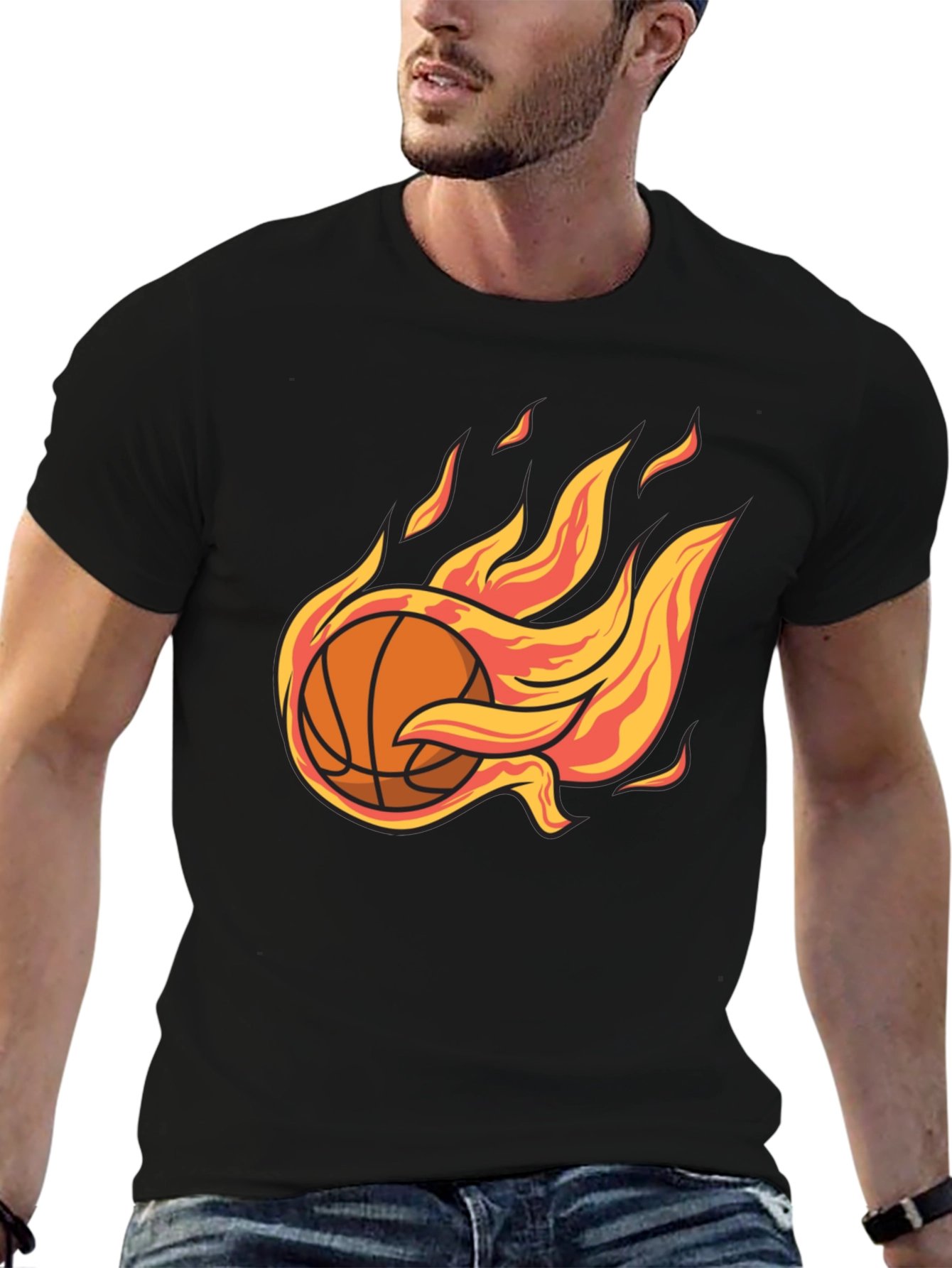 Flaming Basketball Graphic Tee - Cool Sports T-Shirt