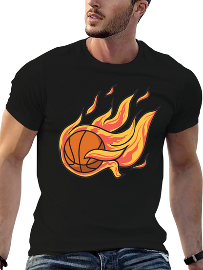 Flaming Basketball Graphic Tee - Cool Sports T-Shirt