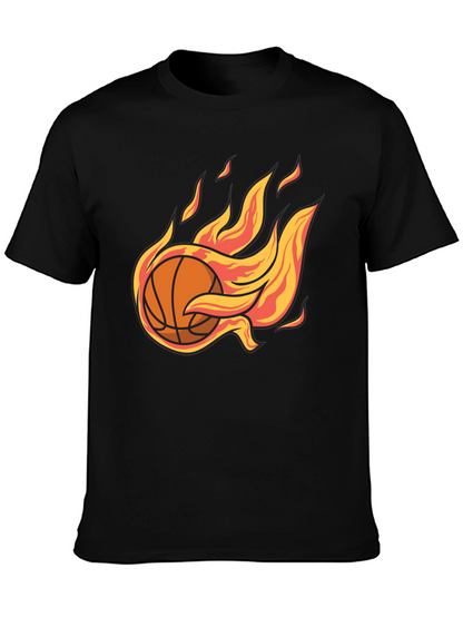 Flaming Basketball Graphic Tee - Cool Sports T-Shirt