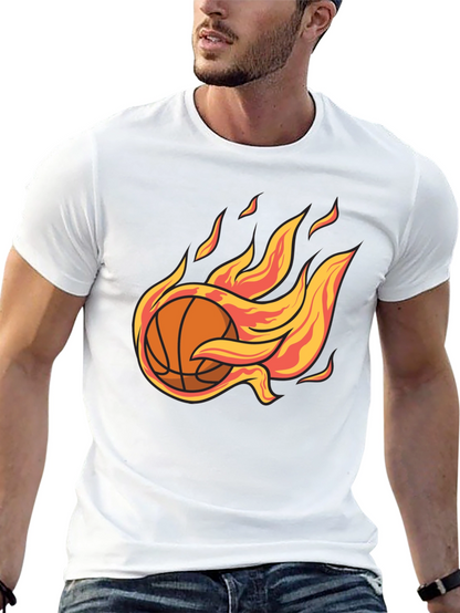 Flaming Basketball Graphic Tee - Cool Sports T-Shirt