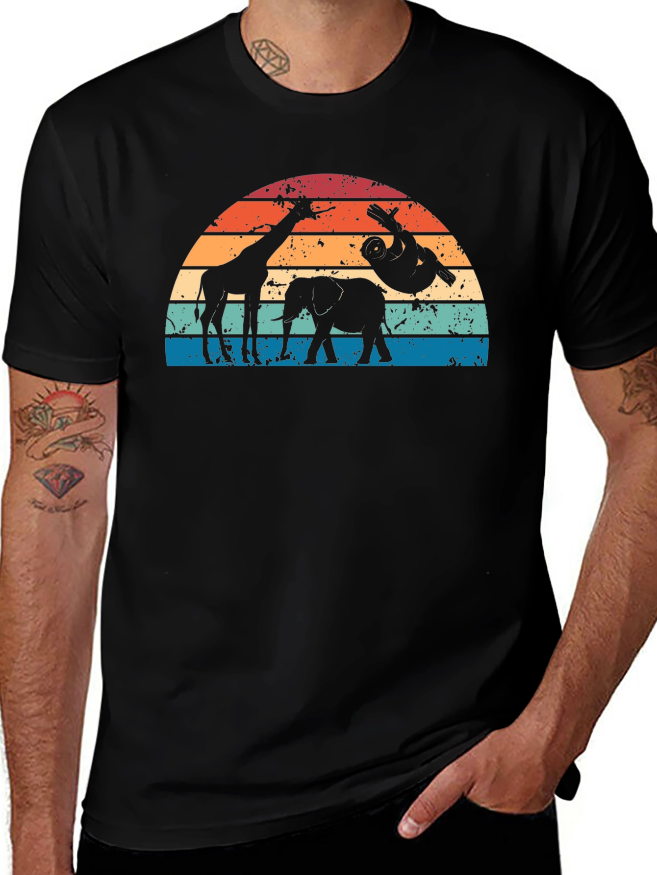 Retro Animal Sunset Graphic T-Shirt