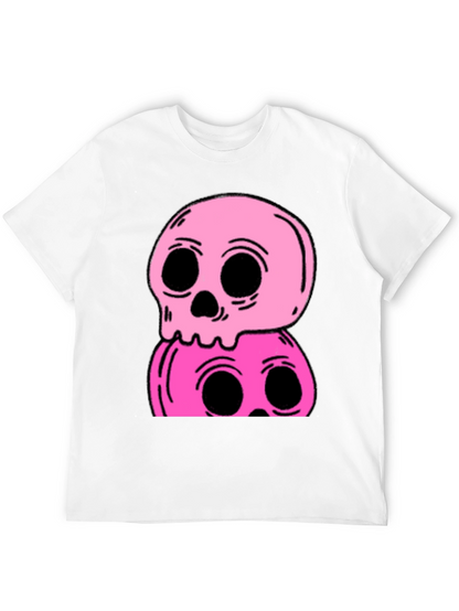 Stacked Skull Tee - Edgy Pink Graphic Print