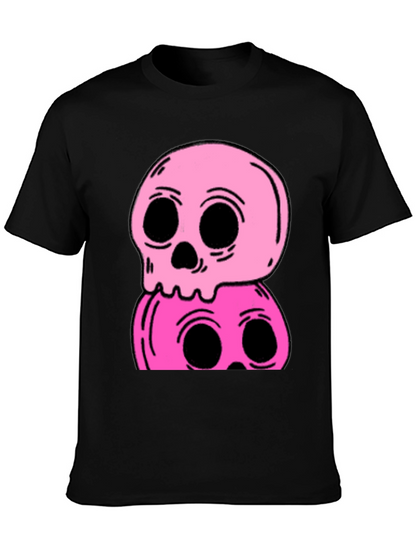 Stacked Skull Tee - Edgy Pink Graphic Print