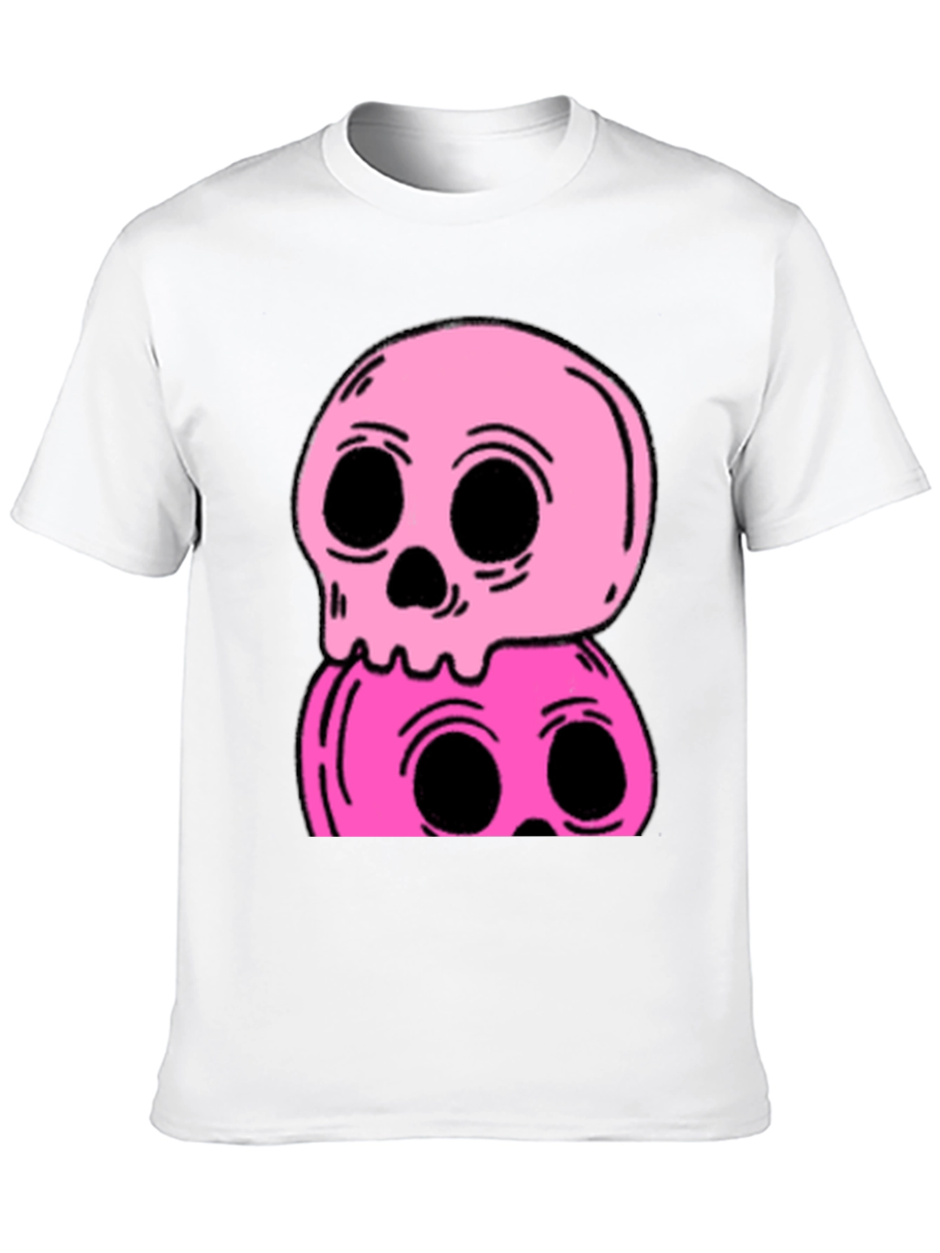 Stacked Skull Tee - Edgy Pink Graphic Print