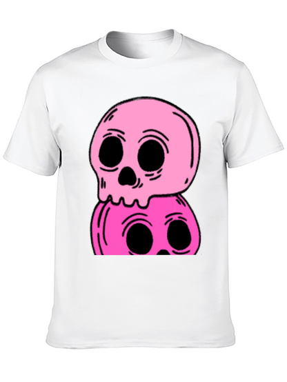 Stacked Skull Tee - Edgy Pink Graphic Print