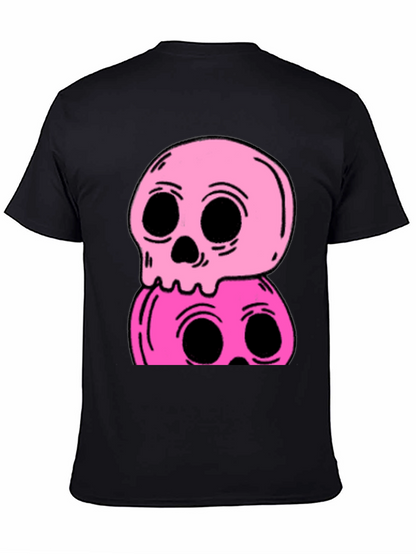 Stacked Skull Tee - Edgy Pink Graphic Print