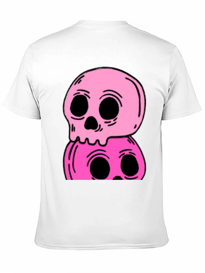 Stacked Skull Tee - Edgy Pink Graphic Print