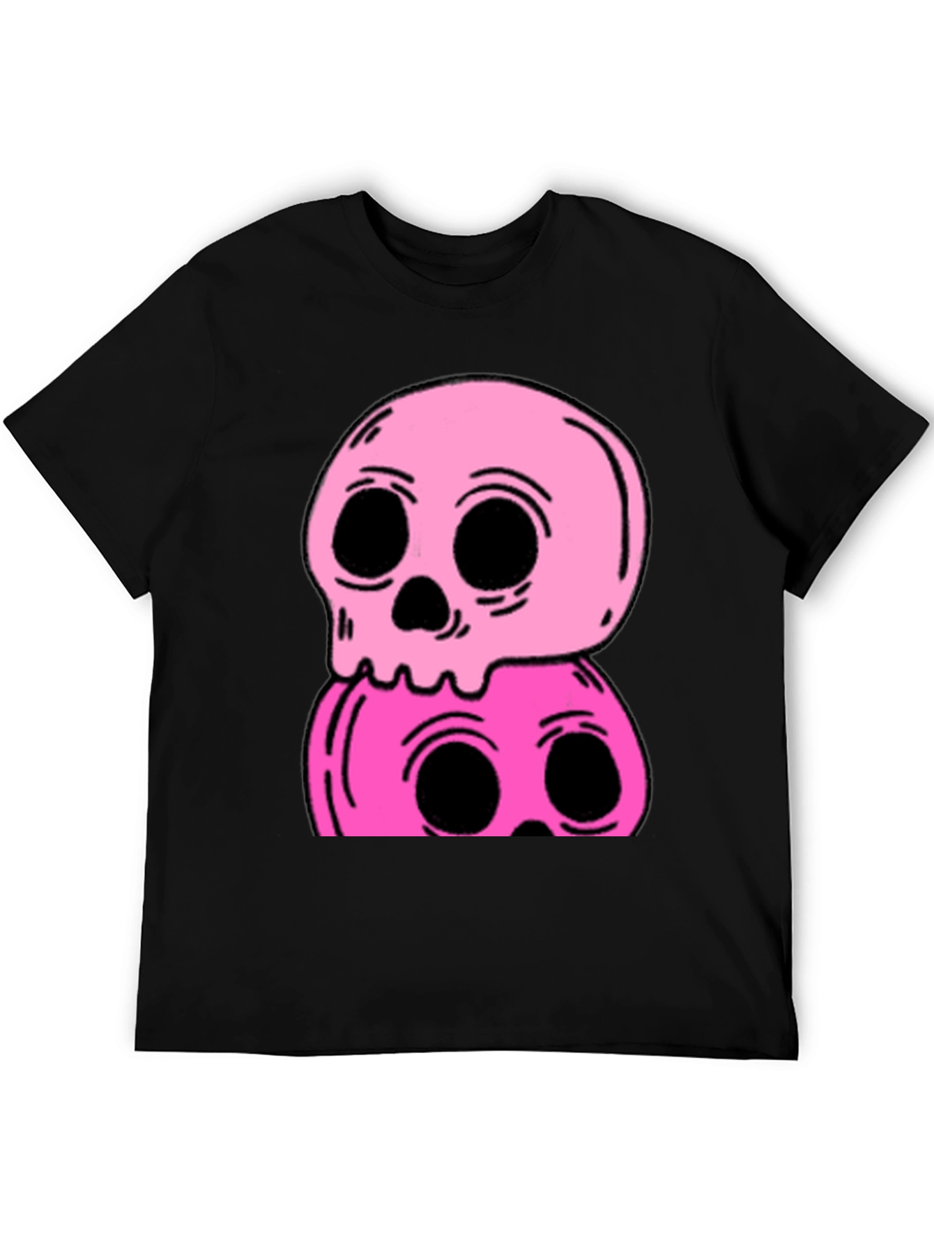 Stacked Skull Tee - Edgy Pink Graphic Print
