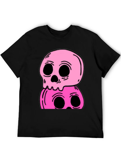 Stacked Skull Tee - Edgy Pink Graphic Print