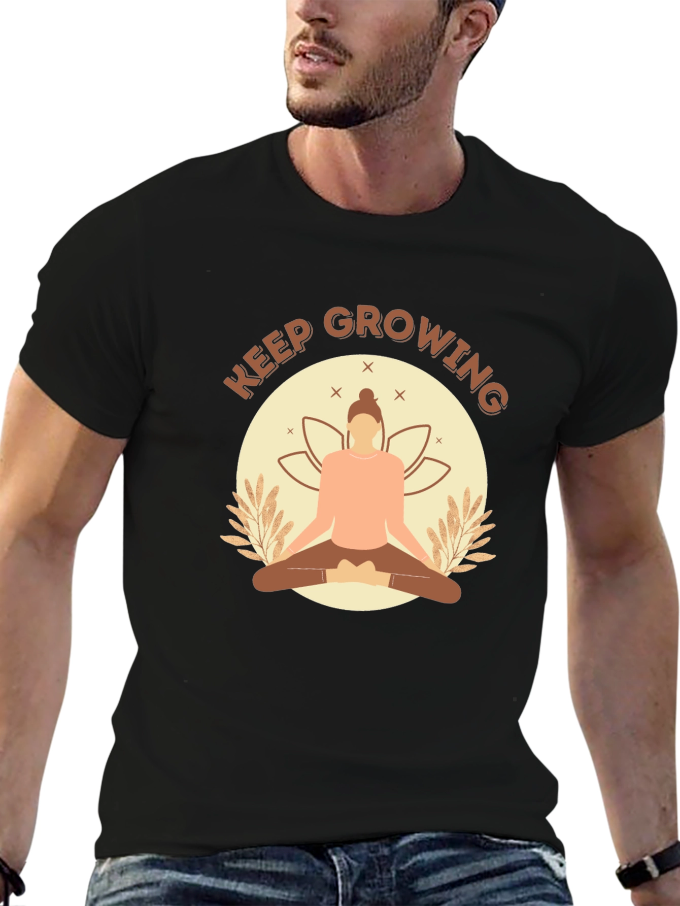 Keep Growing Yoga Black T-Shirt