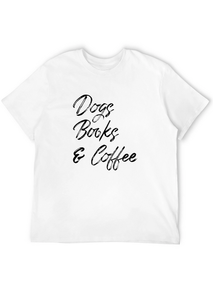 Dogs Books and Coffee Black Graphic T-Shirt