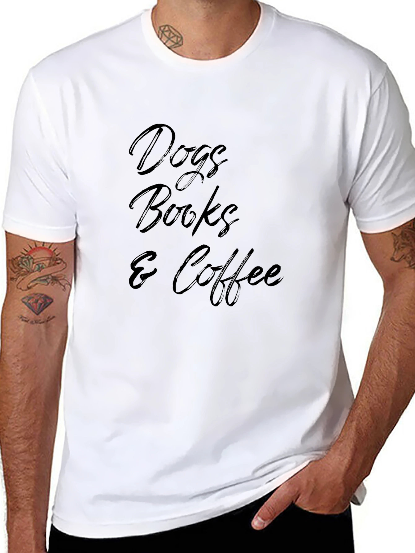 Dogs Books and Coffee Black Graphic T-Shirt