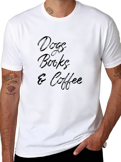 Dogs Books and Coffee Black Graphic T-Shirt