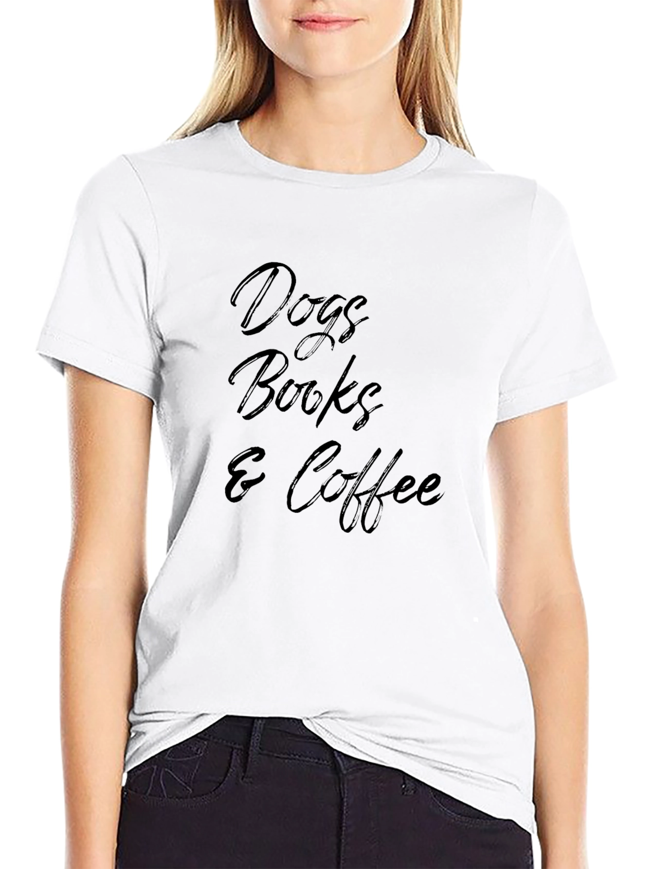 Dogs Books and Coffee Black Graphic T-Shirt
