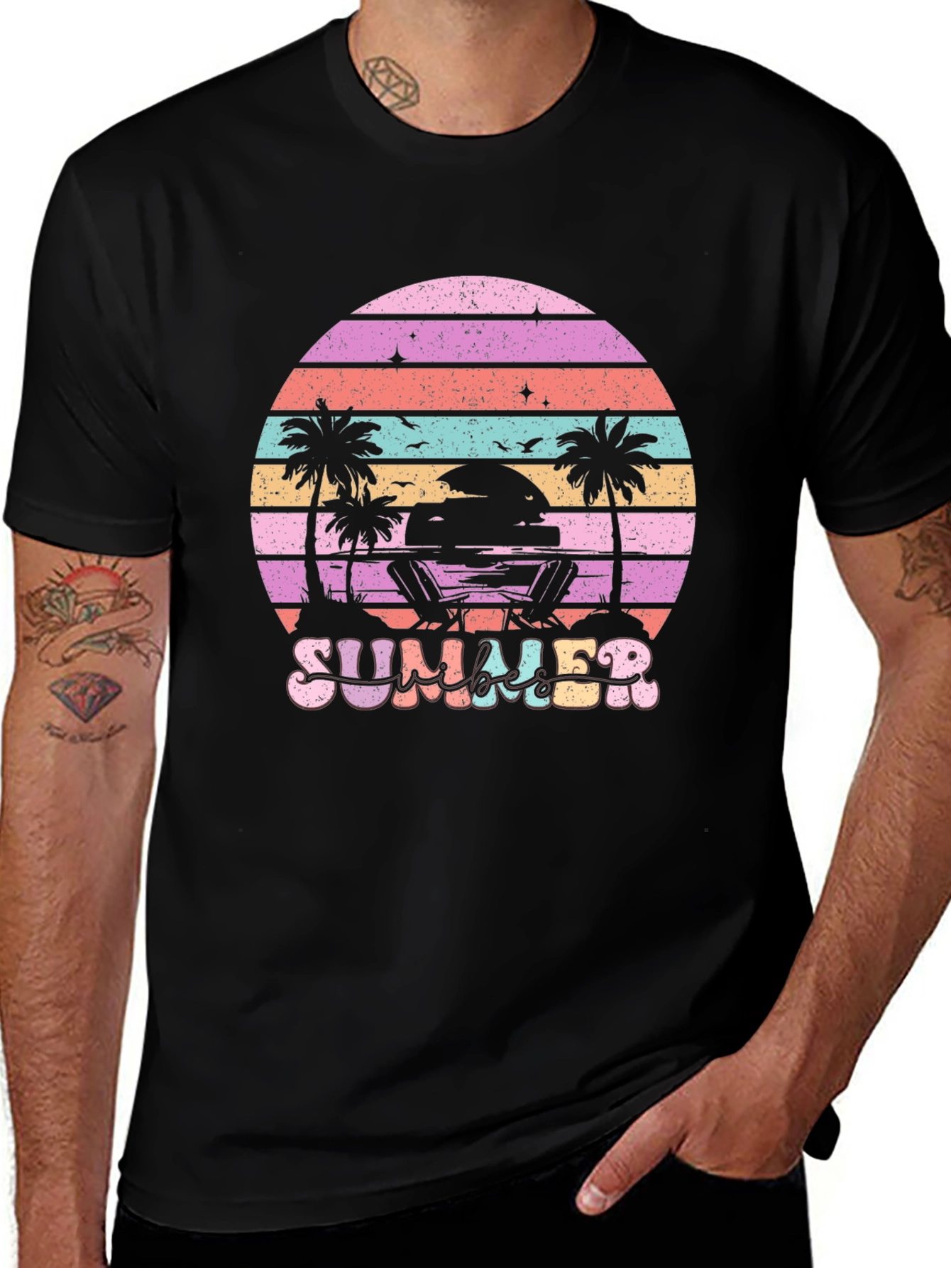 Summer Beach T-Shirt Sunset Palm Tree Vacation Tee