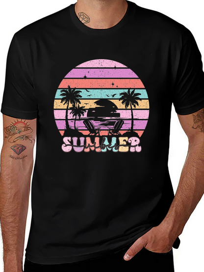 Summer Beach T-Shirt Sunset Palm Tree Vacation Tee