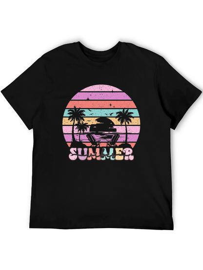 Summer Beach T-Shirt Sunset Palm Tree Vacation Tee