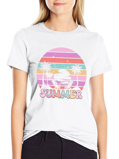 Summer Beach T-Shirt Sunset Palm Tree Vacation Tee