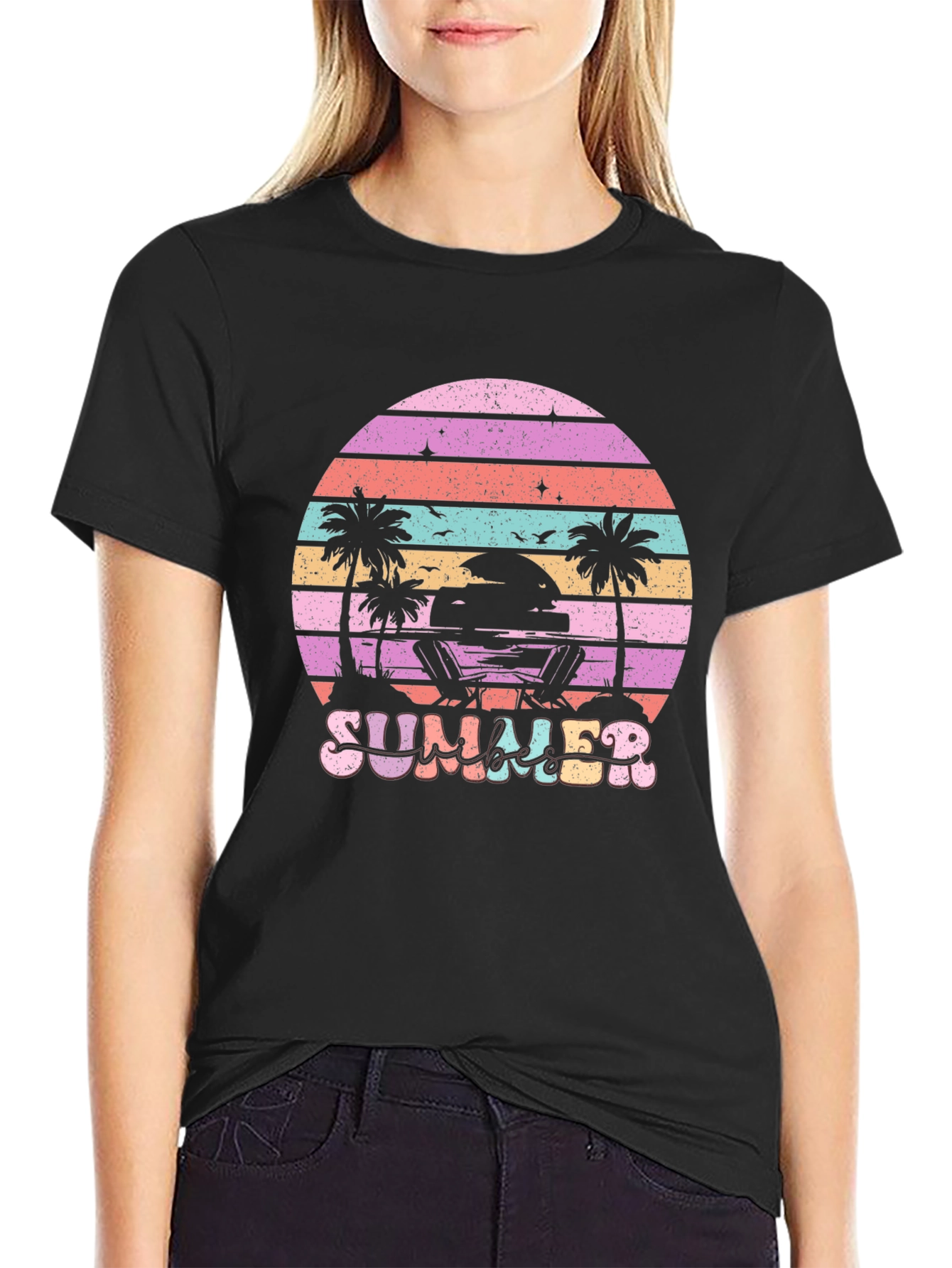 Summer Beach T-Shirt Sunset Palm Tree Vacation Tee
