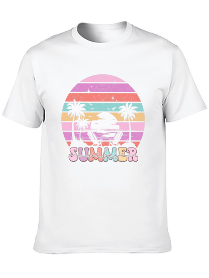 Summer Beach T-Shirt Sunset Palm Tree Vacation Tee