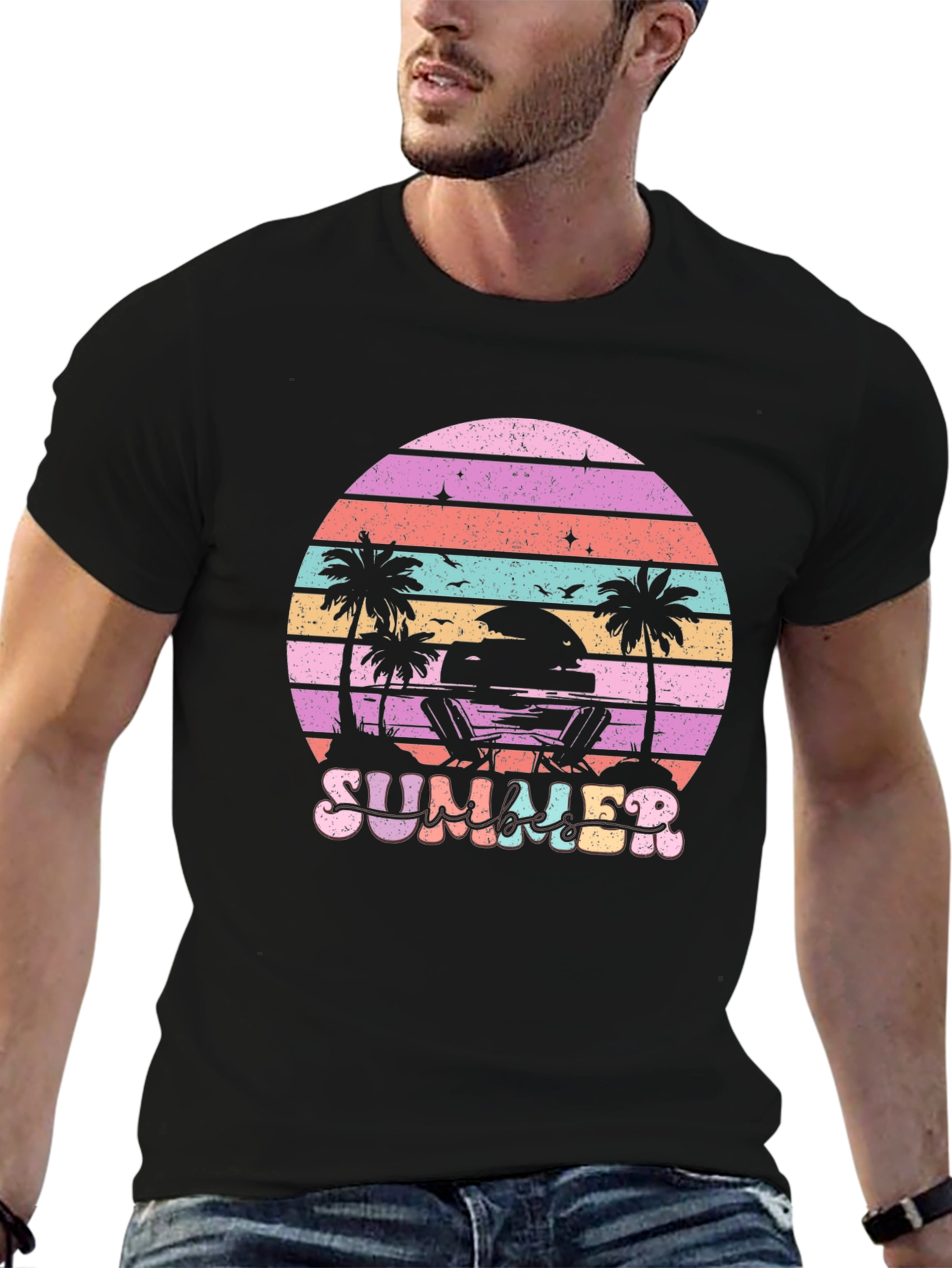 Summer Beach T-Shirt Sunset Palm Tree Vacation Tee