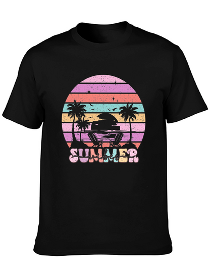 Summer Beach T-Shirt Sunset Palm Tree Vacation Tee