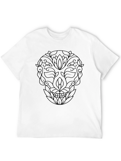 Floral Skull Graphic Tee - Stylish Black T-Shirt