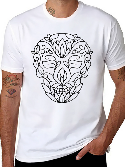 Floral Skull Graphic Tee - Stylish Black T-Shirt