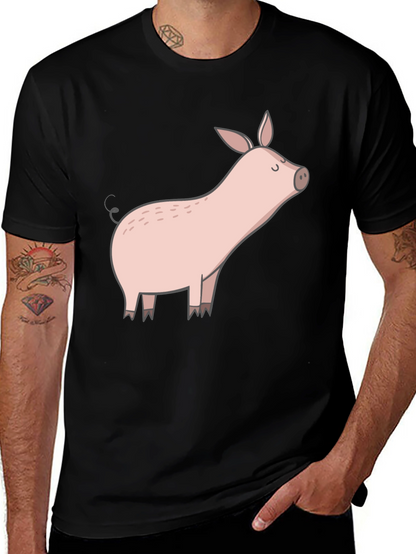 Black T-Shirt with Cute Pig Graphic