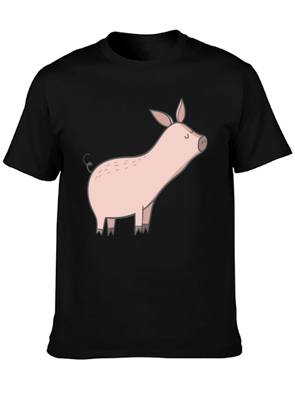 Black T-Shirt with Cute Pig Graphic