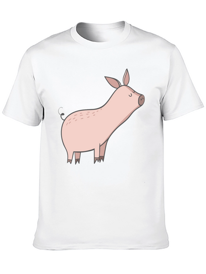 Black T-Shirt with Cute Pig Graphic