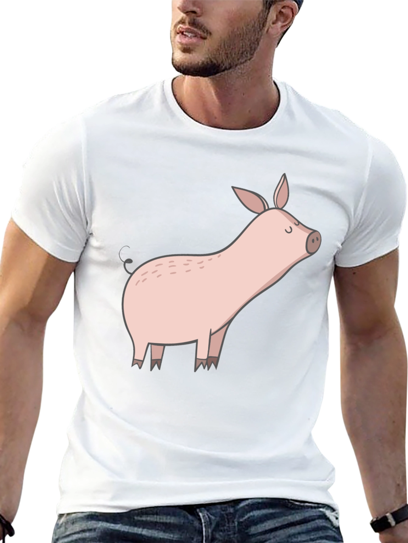 Black T-Shirt with Cute Pig Graphic