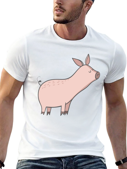 Black T-Shirt with Cute Pig Graphic