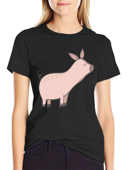 Black T-Shirt with Cute Pig Graphic