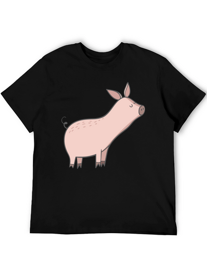Black T-Shirt with Cute Pig Graphic