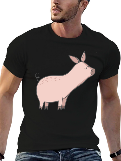Black T-Shirt with Cute Pig Graphic