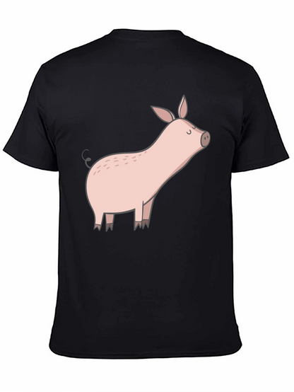 Black T-Shirt with Cute Pig Graphic