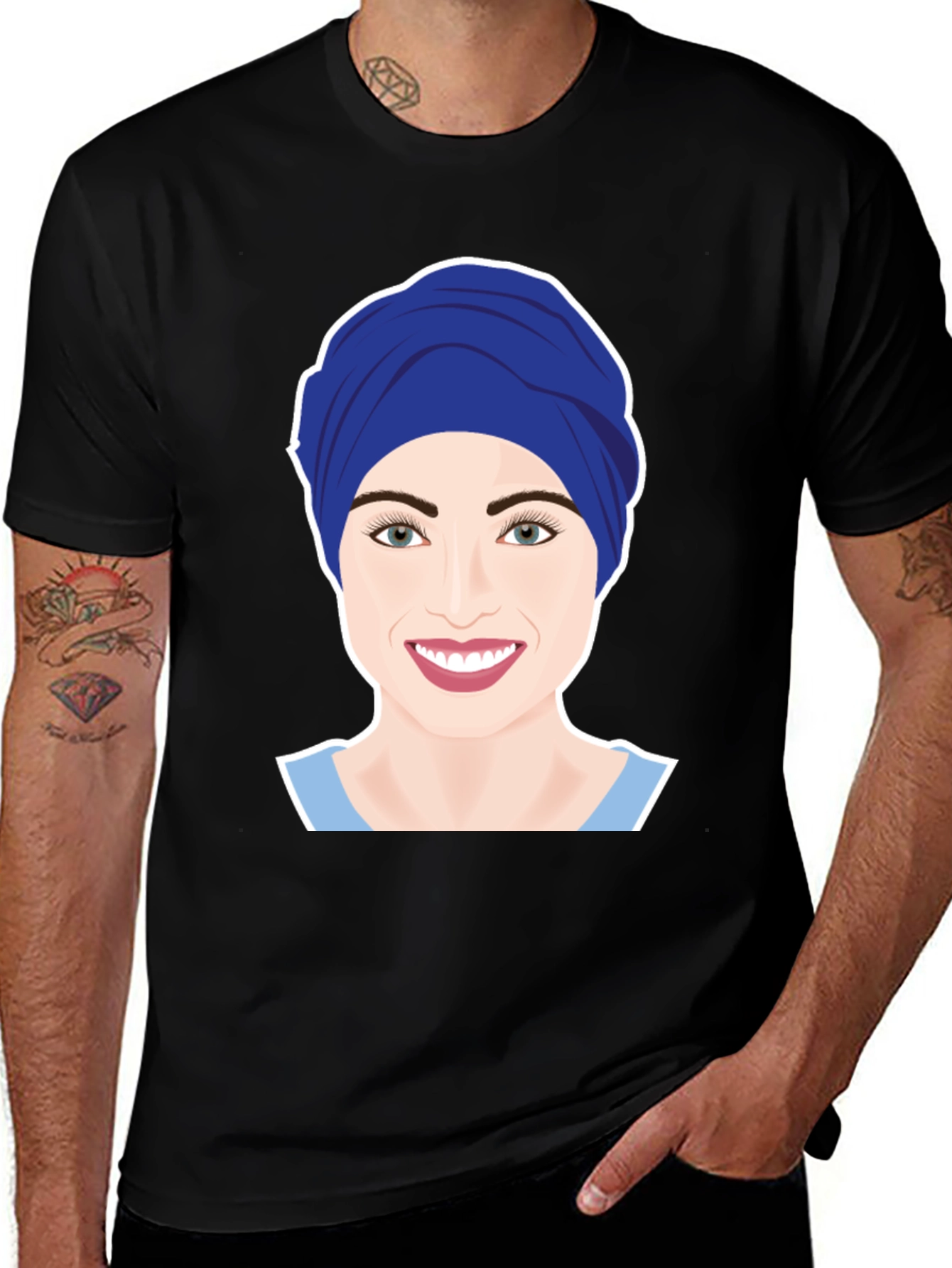 Womens Turban Nurse Graphic Tee - Black Cotton